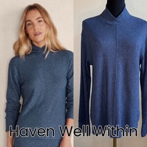 Haven Well‎ Within Womens Blue Long Sleeve Knit Mock Neck Top Size L